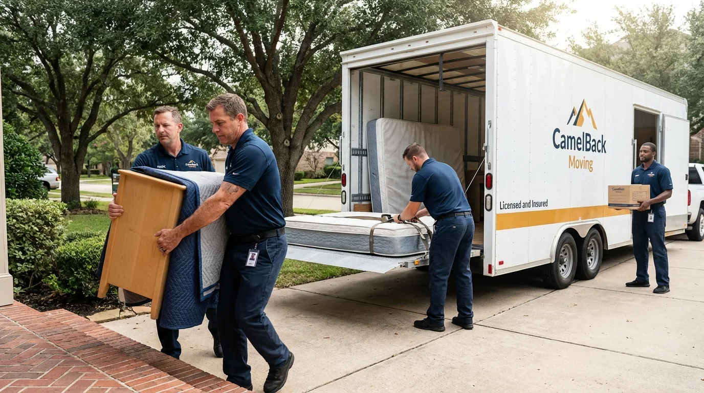 Crew loading residential truck for cross-state move from Benicia, CA